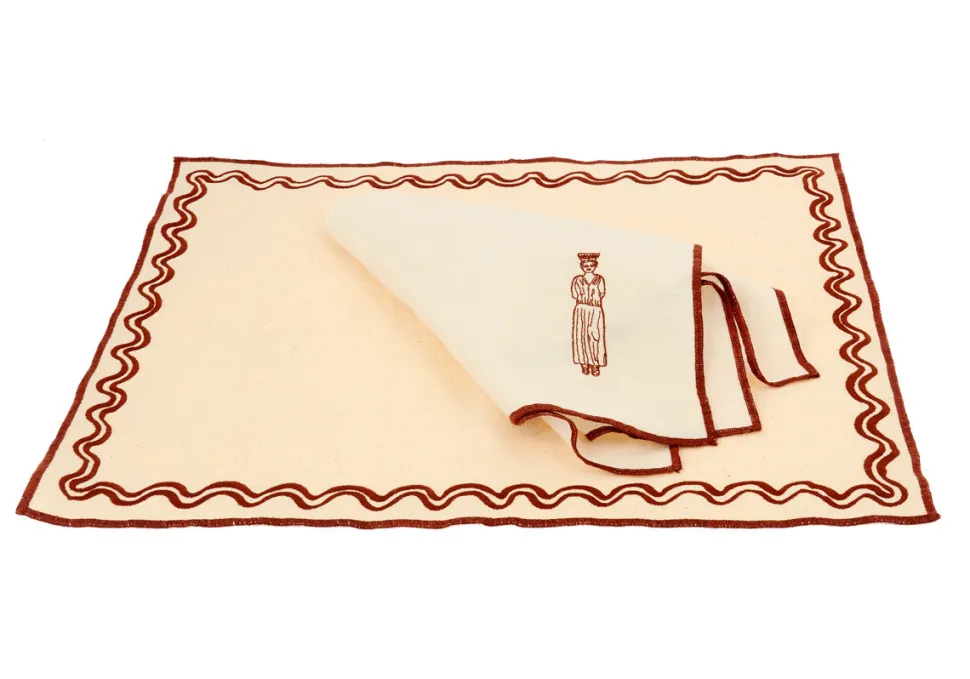 Set of 2 placemats ecru maroon